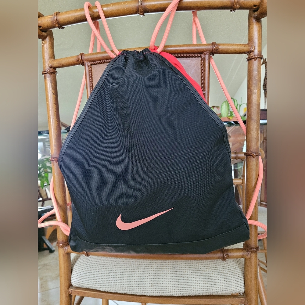 Nike Black and Pink Drawstring Backpack